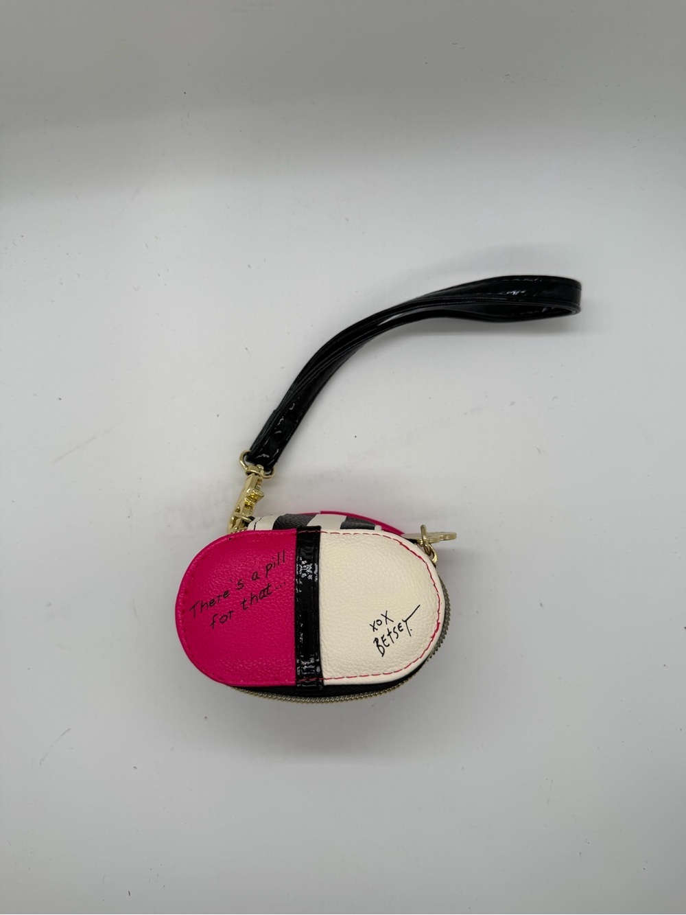 Betsey Johnson Pink, Cream & Black Leather Wristlet Clutch